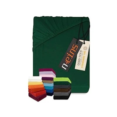 Abbildung von npluseins klassisches Jersey Spannbetttuch vielen Farben + Größen 100% Baumwolle 159.192, 120 x 200 cm, dunkelgrün