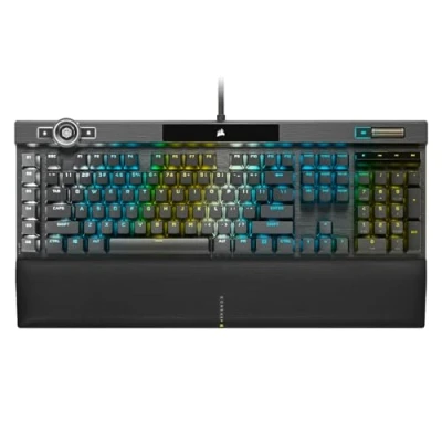 Abbildung von CORSAIR K100 RGB Optisch Mechanische Kabelgebundene Gaming Tastatur OPX Linear Schalter PBT Double Shot Tastenkappen Elgato Stream Deck &amp; iCUE Kompatibel PC, Mac, Xbox QWERTZ DE Schwarz