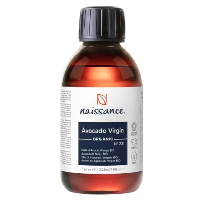 Abbildung von Naissance Avocadoöl Nativ BIO (Nr. 231) 225ml Kaltgepresst Avocado Öl für Haare, Haut, Kosmetik, Körper, Gesicht, Massage