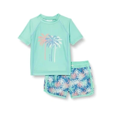 Abbildung von Playshoes Unisex Kinder UV Schutz Bade Set zweiteilig Schwimmshirt Badeshorts Badebekleidung, Palmen Mint, 122/128