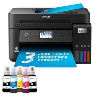 Abbildung von Epson EcoTank ET 4850 A4 Multifunktions Wi Fi Tintentankdrucker, mit einem im Lieferumfang enthaltenen Vorrat an Tinten bis zu 3 Jahren