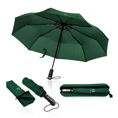 Abbildung von VON HEESEN Regenschirm sturmfest bis 140 km/h inkl. Schirm Tasche &amp; Reise Etui Taschenschirm mit Auf Zu Automatik, klein, leicht kompakt, Teflon Beschichtung, windsicher, stabil (Grün)