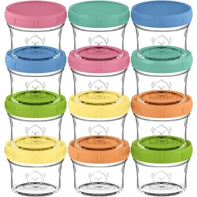 Abbildung von 12 Pack Babybrei Einfrieren Behälter Glas Beikost Baby Zubehör, Mikrowellen Behälter, Lecksicher Babynahrung aufbewahrung (Kea)