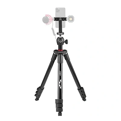 Abbildung von JOBY Compact Light Kit, Smartphone /Kamera Stativ mit Kugelkopf, Universal Halterung, Tragetasche, für CSC, DSLR, spiegellose Kamera, Smartphone, Farbe: Schwarz, 1,5 kg Tragkraft