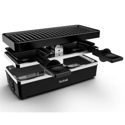 Abbildung von Tefal Plug &amp; Share Raclette 2 Personen, 400 Watt, Pfännchen + Grillplatte, Ein-/Ausschalter, Antihaftbeschichtung, erweiterbar, abnehmbare Kabel, leichte Reinigung, schwarz/silber, RE2308