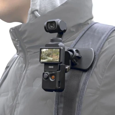 Abbildung von SUREWO 360 drehbare Rucksackgurt Halterung, Schnellclip Klemmhalter mit erweiterbarem Rahmen, kompatibel DJI Osmo Pocket 3