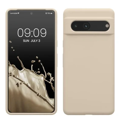 Abbildung von kwmobile Hülle kompatibel mit Google Pixel 7 Silikon Handy Case Handyhülle weiche Oberfläche kabelloses Laden Creme matt