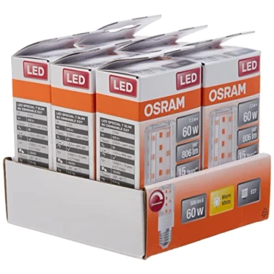 Abbildung von OSRAM LED Superstar Special T SLIM, Dimmbare schlanke Spezial Lampe, E27 Sockel, Warmweiß (2700K), Ersatz für herkömmliche 60W Leuchtmittel, 6 Stück (1er Pack)
