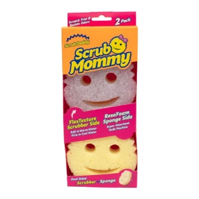 Abbildung von Scrub Daddy Mommy Putzschwamm, Topfreiniger Küchenschwämme, Putzmittel mit Texturveränderung, kratzfreier Spülschwamm, geruchsresistenter Smiley Schwamm, Geschirrschwamm 2er Pack Violett