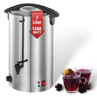 Abbildung von ProfiCook® Heißgetränkeautomat mit 7L Tankinhalt Glühweinkocher hochwertigem Edelstahlgehäuse zum Erhitzen und Warmhalten Punschkocher für Glühwein, Tee &amp; Kaffee PC HGA 1196