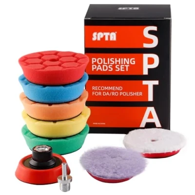 Abbildung von SPTA Mini Polierschwamm, 9tlg 80mm Hex Logic Polierschwämme mit Polierfell und Polierteller Polierpad M14 Adapter Bohren für exzentrische Poliermaschine schleifmaschine FLPS3MIX