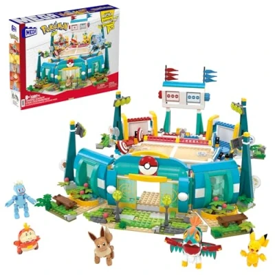 Abbildung von MEGA Pokémon Actionfigur Bauspielzeug, Trainingsarena mit 1101 Teilen, Kampfspiel und 5 bewegliche Figuren für Kinder, HWR82