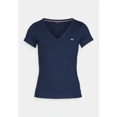 Abbildung von Tommy Jeans Damen Tjw Slim Essential Rib V Dw0dw17385 Kurzarm Strickoberteile, Blau, M EU
