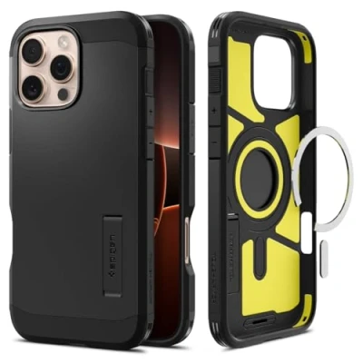 Abbildung von Spigen Tough Armor (AI) MagFit Hülle für iPhone 16 Pro Max, Kompatibel mit MagSafe Zubehör Schwarz