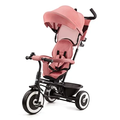 Abbildung von Kinderkraft ASTON Dreirad ab 9 Monate bis 25 kg, Kinderdreirad mit schubstange, drehbarer Sitz Vorwärts und Rückwärtsfahrt, ausklappbarem Verdeck sonnenschutz, Getränkehalter korb im set, Rosa