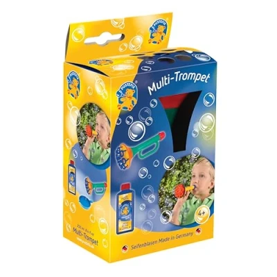 Abbildung von PUSTEFIX Multi Bubble Trompete I 250 ml Seifenblasenwasser Bunte Bubbles Made in Germany Seifenblasen Spielzeug für Kindergeburtstag, Hochzeit &amp; als Gastgeschenk Spaß Kinder Erwachsene