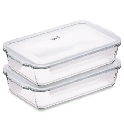 Abbildung von Igluu Meal Prep Glas Lasagneform mit luftdichtem Schnappverschluss Deckel Große rechteckige Backform BPA frei, mikrowellen , gefrier und spülmaschinengeeignet 2.2L (Cook n Freeze) 2er set