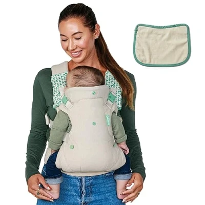 Abbildung von Infantino Flip 4 in 1 Nature Babytrage mit Positionen, verstellbarer Hüftgurt, Kopfstütze, ergonomischer Sitz, gepolsterte Schultergurte, farbstofffrei, Bauchtrage für Babys