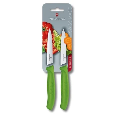 Abbildung von Victorinox Swiss Classic, Profi Gemüsemesser Set, 2 teilig, Extra Scharfe Klinge, Robuster Kunststoffgriff, Rostfreier Stahl, grün