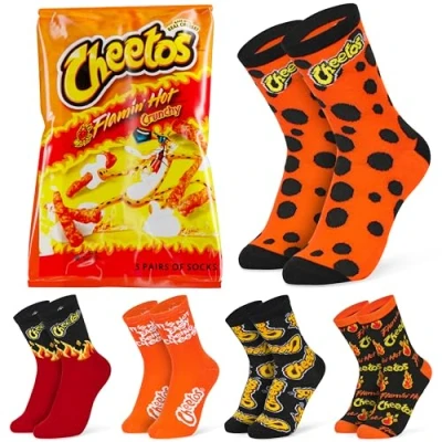 Abbildung von Cheetos Socken Damen Herren &amp; Teenager bequeme, lustige Witzige Geschenke (Orange, EU 41 46)