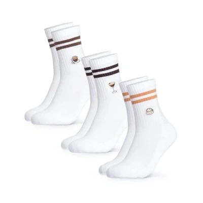 Abbildung von Occulto Damen &amp; Herren Motiv Tennissocken mit Streifen 3er Pack (Modell: Summer), Statement Tennis Socken Kaffee 35 38