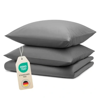 Abbildung von Blumtal Bettwäsche 200x200 cm + 2X Kissenbezug 80x80 Oeko TEX zertifizierte Mikrofaser Bed Sheets Bettbezug Set Duvet Cover 3er Grau
