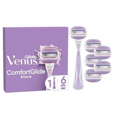 Abbildung von Gillette Venus ComfortGlide Breeze Damenrasierer, 6 Ersatzklingen, rutschfestes, ergonomisches Handstück