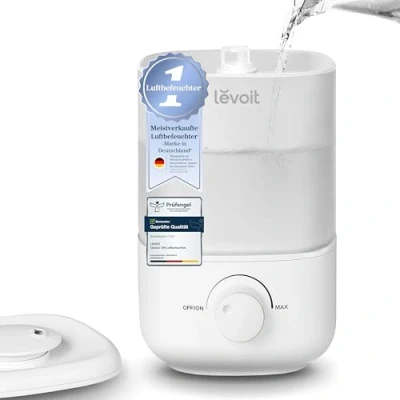 Abbildung von LEVOIT 2,5L Mini Luftbefeuchter bis 25H für Schlafzimmer Kinderzimmer, 26dB leise Top Fill Humidifier Baby Pflanzen, Raumbefeuchter mit 360 drehbarer Düse, automatische Abschaltung