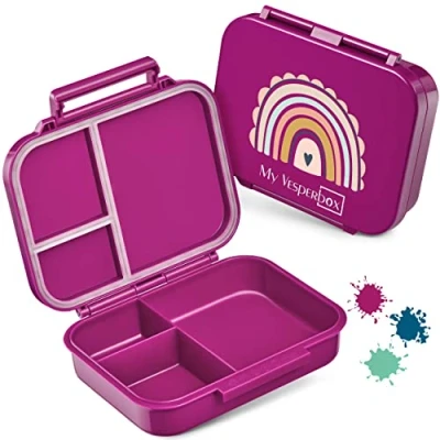 Abbildung von My Vesperbox MINI BIA Bento Box Kinder NEUES MODEL kompakter und leichter Auslaufsicher &amp; BPA Frei Lunchbox Brotdose für Kindergarten Schule (Lila Regenbogen)