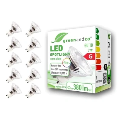 Abbildung von 10x greenandco® CRI 97+ GU10 LED Spot, 7W 380 lm 36 2700K warmweiß 230V, flimmerfrei, nicht dimmbar, 2 Jahre Garantie