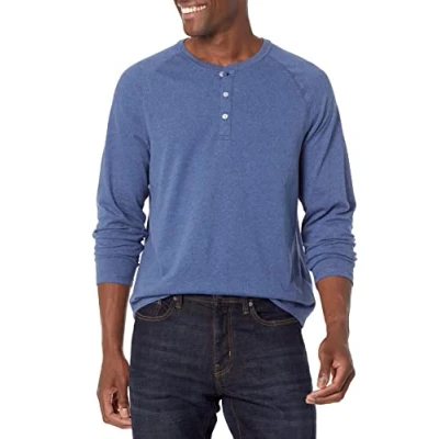 Abbildung von Amazon Essentials Herren Henley Shirt mit langen Ärmeln und normaler Passform (erhältlich in Übergrößen), Blau Heide, XXL