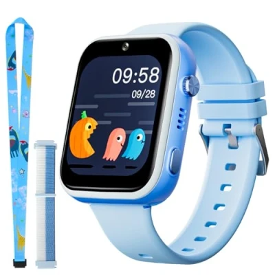 Abbildung von OKYUK T45 Smartwatch Kinder, 4G Kinder smartwatch, GPS Tracker Kinder,Armbanduhr Junge,kinderuhr mit Video Phone Call, Nachrichten, Schulmodus, SOS Funktion, Kamera und Schrittzähler (Blau)