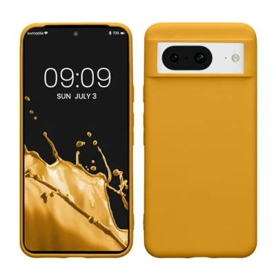 Abbildung von kwmobile Hülle kompatibel mit Google Pixel 8 weiches TPU Silikon Case Cover geeignet für kabelloses Laden Honiggelb