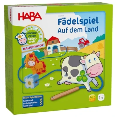 Abbildung von HABA 5580 Meine erste Spielwelt Bauernhof Fädelspiel auf dem Land, liebevoll gestaltetes Lernspiel und Motorikspielzeug ab 18 Monaten, Holzspielzeug mit Bauernhofmotiven
