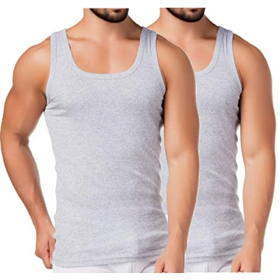 Abbildung von BestSale247 2er Pack Herren Classic Unterhemd Tank Top Supergekämmte 100% Baumwolle (Grau Melange, 8 2XL)