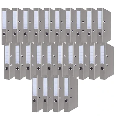 Abbildung von OFFICER PRODUCTS 24er Pack Ordner Grau DIN A4/50 mm/Papier Pappe/Kunststoffbezug PP Schlitzordner Büroordner Pappordner Aktenordner Metall Kantenschutz