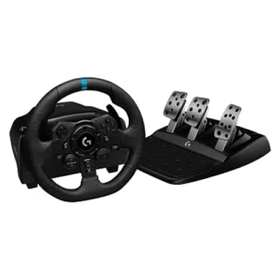 Abbildung von Logitech G923 TRUEFORCE Gaming Rennlenkrad mit Pedalen, Kraftrückkopplung bis 1000 Hz, Reaktionsschnellem Pedal, Doppelkupplungssystem, Echtleder Lenkrad, für PS5, PS4 &amp; PC, UK Stecker Schwarz