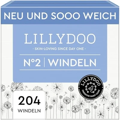 Abbildung von LILLYDOO hautfreundliche Baby Windeln Größe 2 (4 8 kg), Monatsbox (204 Stück), Sicherer Auslaufschutz, Weich, Ohne Parfüme &amp; Lotionen für empfindliche Haut, Dermatologisch getestet