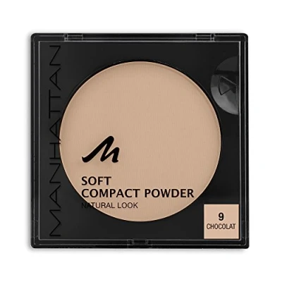 Abbildung von Manhattan Soft Compact Powder, Helles Kompakt Puder mit Puderquaste für einen matten, ebenmäßigen Teint, Farbe Chocolat 9, 1 x 9g
