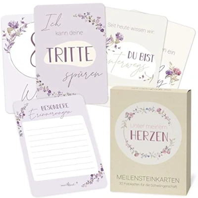 Abbildung von Mintkind ® Meilensteinkarten Schwangerschaft Wundervolle Geschenkideen für werdende Mütter verkünden 32 im Set zauberhafte Babybauch Fotos (Blumen Rosa)