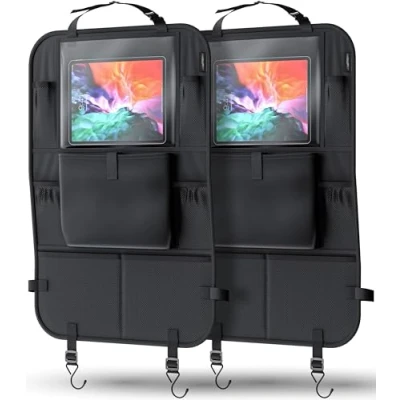 Abbildung von LIONSTRONG® Auto Organizer Kinder Rücksitz schwarz [WASSERDICHT] Rückenlehnenschutz universell kompatibel Autositz Sitzschutz Rückenlehne Tablet Fach