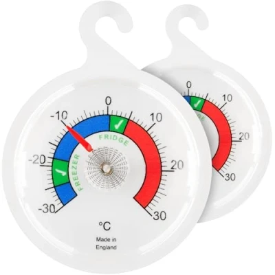 Abbildung von Doppelpack Kühlschrankthermometer Zifferblatt Kühlschrank Thermometer, 65 mm Gefrierschrank Thermometer mit farbigen Zonen