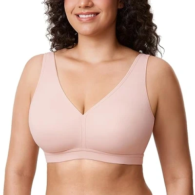 Abbildung von AISILIN Damen BH ohne Bügel Große Größen Comfy Schlaf BHS Vollschalen Soft Bequemer Nacktes Rosa 100H