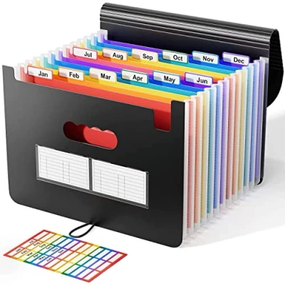 Abbildung von Dokumentenmappe A4 mit Deckel, ABClife Fächermappe Sortiermappe Bunte Datei Ordner Regenbogen Aktenordner Akkordeon Design Größe Grosse Kapazität Wasserdicht Materia (12 Fächer Deckel)