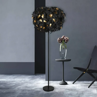 Abbildung von Reality Leuchten RL LIVE YOUR LIGHT Stehleuchte Leavy R40463032, Metall schwarz, Schirm Kunststoff schwarz/goldfarbig, exkl. 3x E14