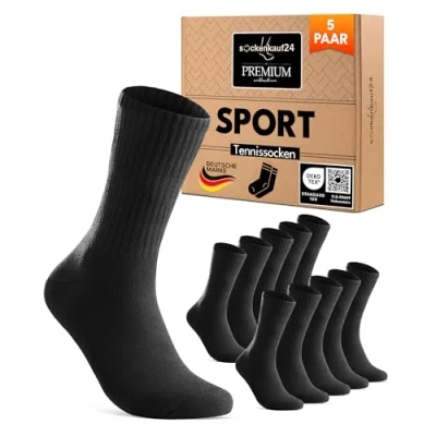 Abbildung von Sportsocken Herren Socken 43 46 Schwarz Tennissocken Gepolstert Atmungsaktive Baumwolle 5 Paar Premium Crew