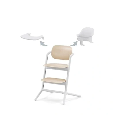 Abbildung von CYBEX Gold LEMO Hochstuhl 3in1 Set, Mitwachsend, 6 Monate 99 Jahre, Verwendbar ab Geburt durch separaten Bouncer, Inkl. Baby Set und Snack Tray, Buchenholz/Aluminium/Kunststoff, Sand White