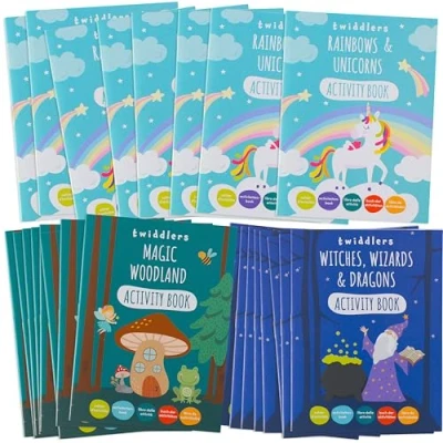 Abbildung von THE TWIDDLERS 24 Fantasie Rätselbücher für Kinder, A6 Malbuch mit Fabelwesen Rätseln, Märchentaschenbuch Fehlersuchbuch Kinder Zählen, Zeichnen, Finde den Fehler, Alter 4 8 Jahre