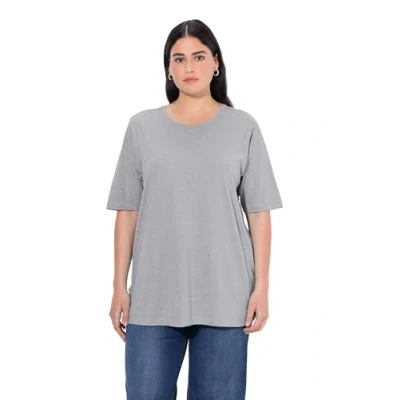 Abbildung von Ulla Popken, Damen, große Größen, Basic Shirt, Rundhals Hellgrau Mélange 66 68