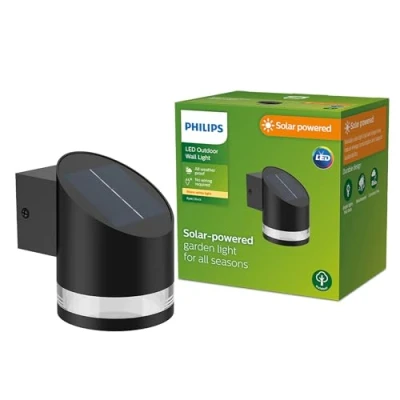Abbildung von Philips Outdoor Solar Fyve Wandleuchte 1,5W, Tageslichtsensor, 2700 Kelvin, IP44 wetterfest, schwarz